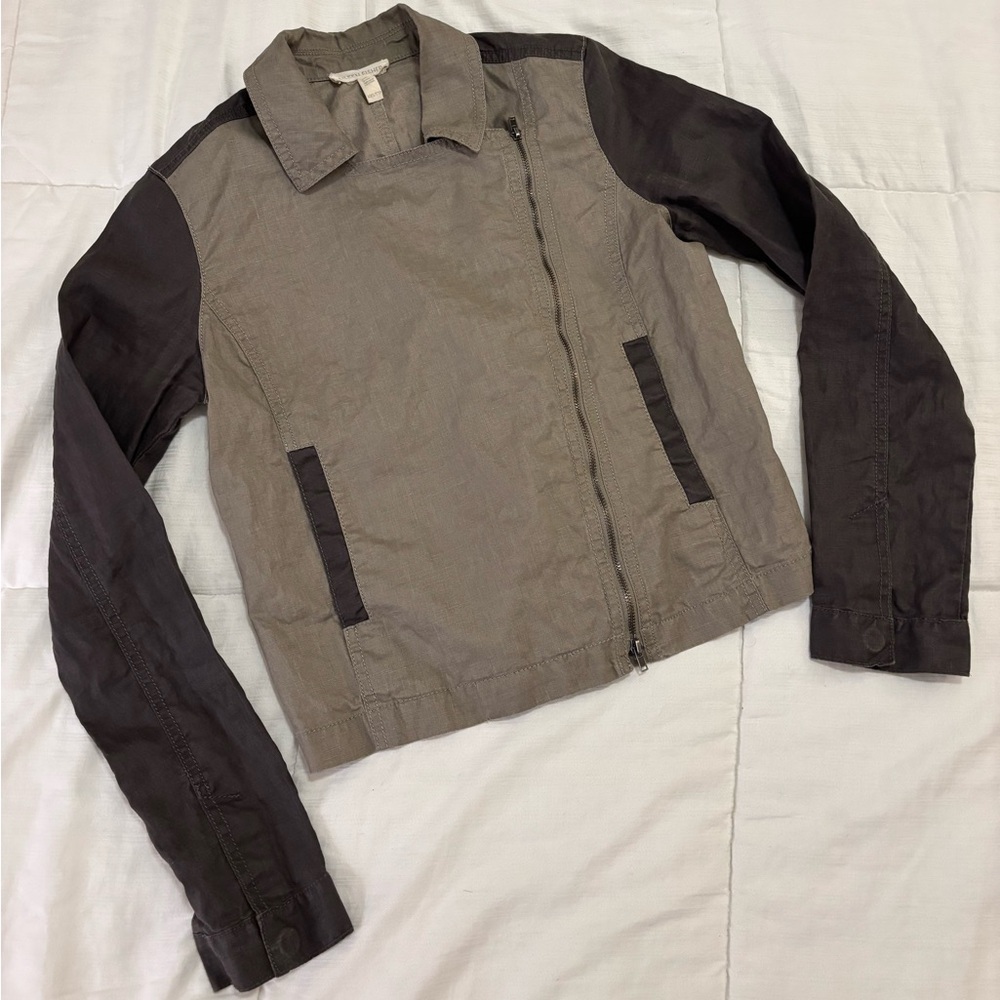 Eileen Fisher Coated Organic Linen Jacket  | Grey Asymmetrical Zip Jacket